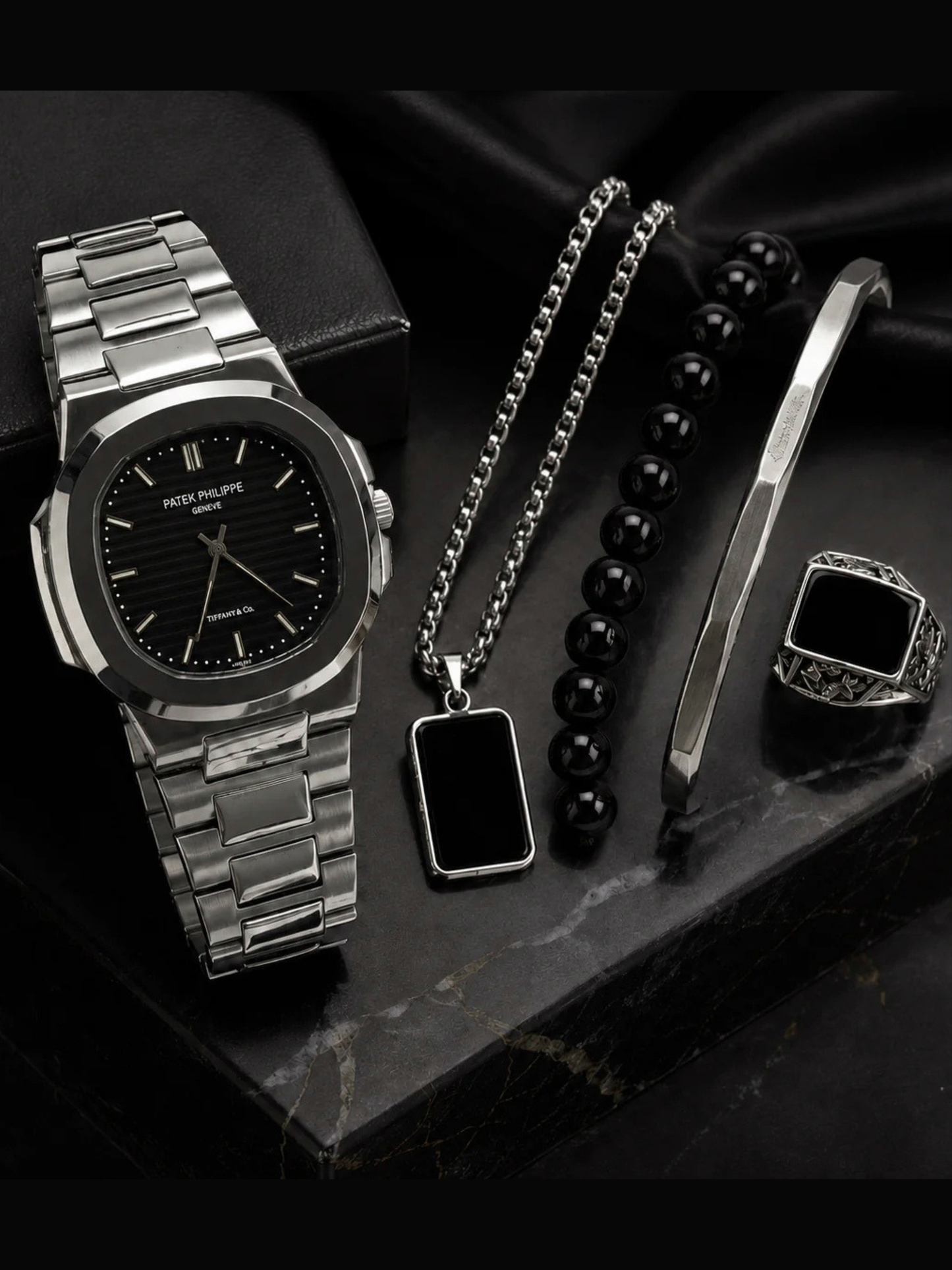 Premium Men’s Black Dial Watch & Accessories Combo Set