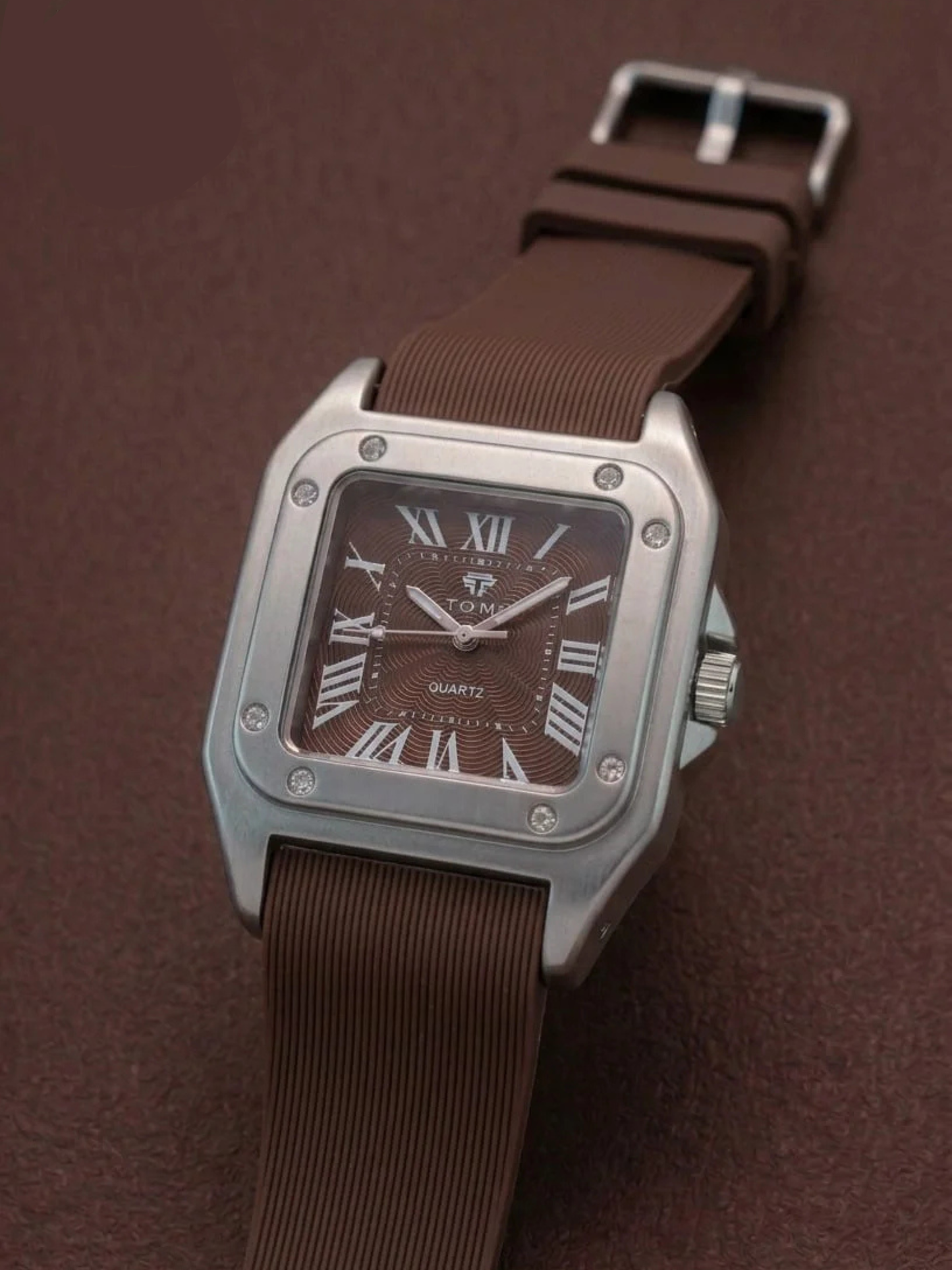 The Legacy Square – Silver Roman Numeral Watch with Ribbed Silicon Strap