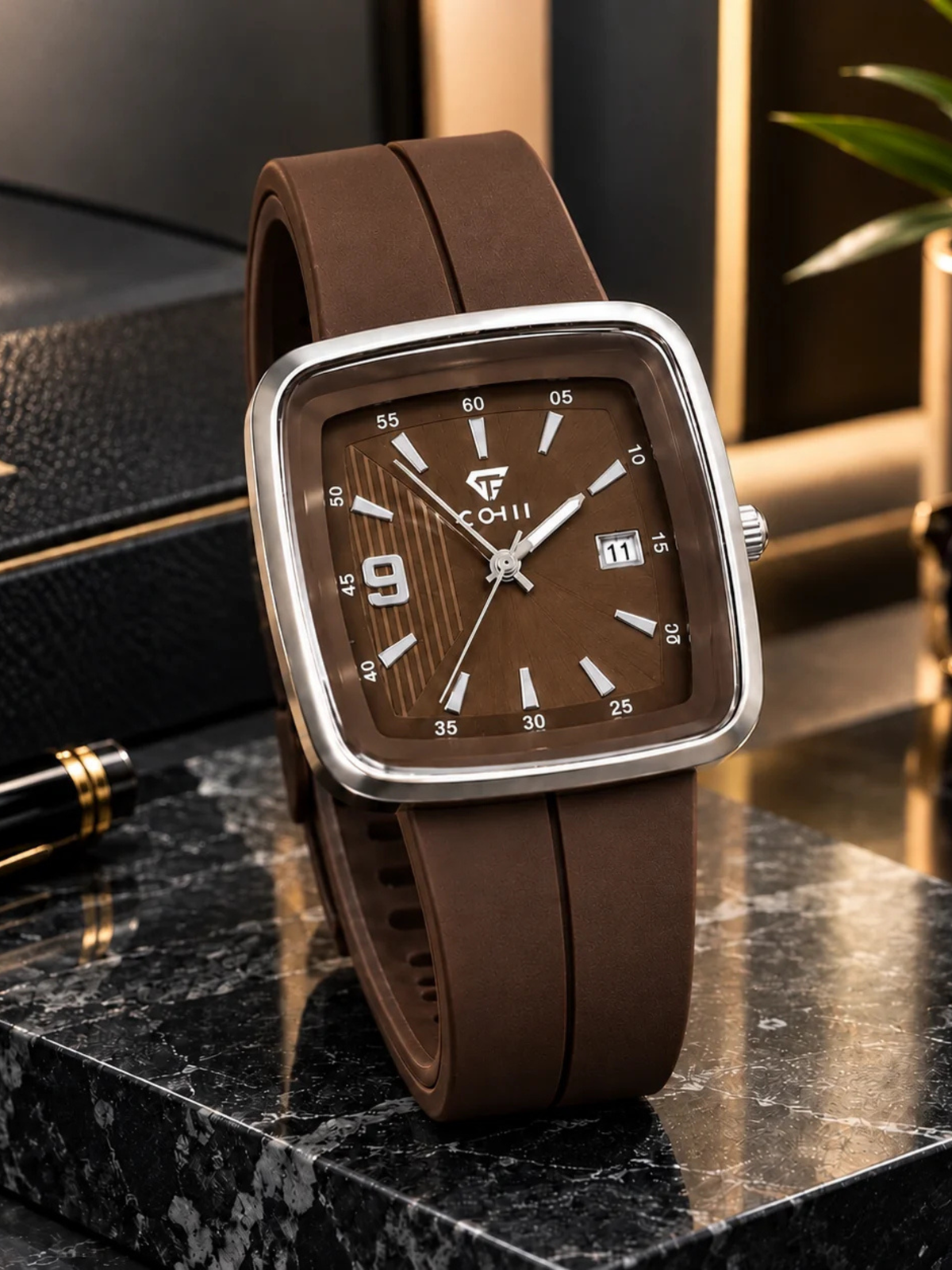 Premium Square Dail with Date Watch In Megnet Strap