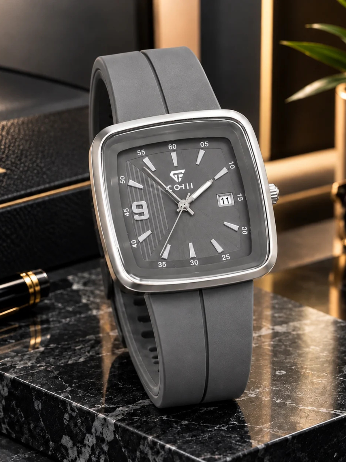 Premium Square Dail with Date Watch In Megnet Strap