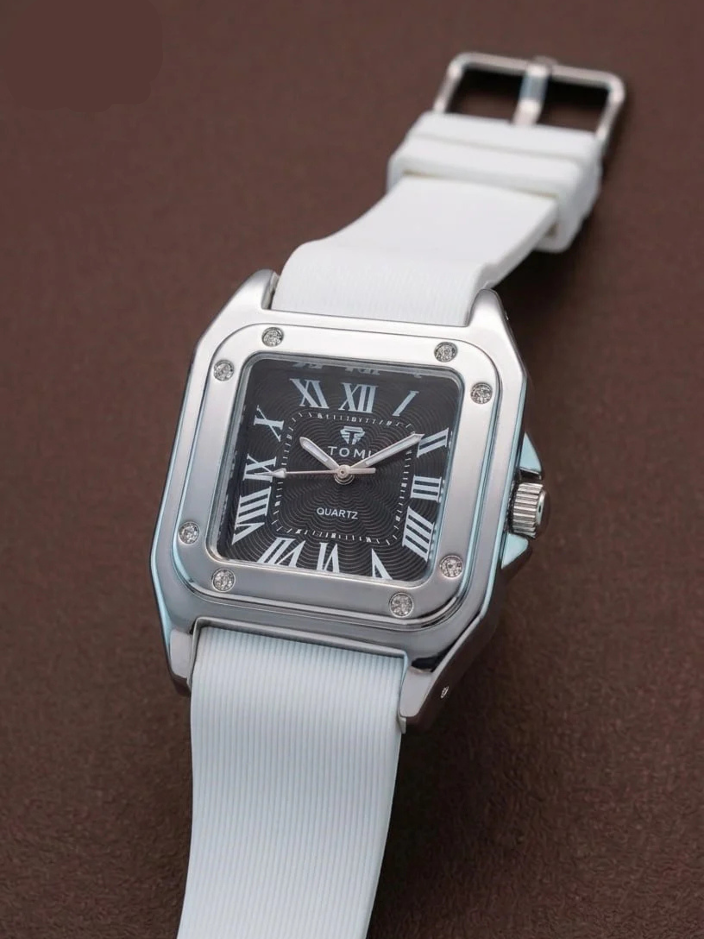 The Legacy Square – Silver Roman Numeral Watch with Ribbed Silicon Strap