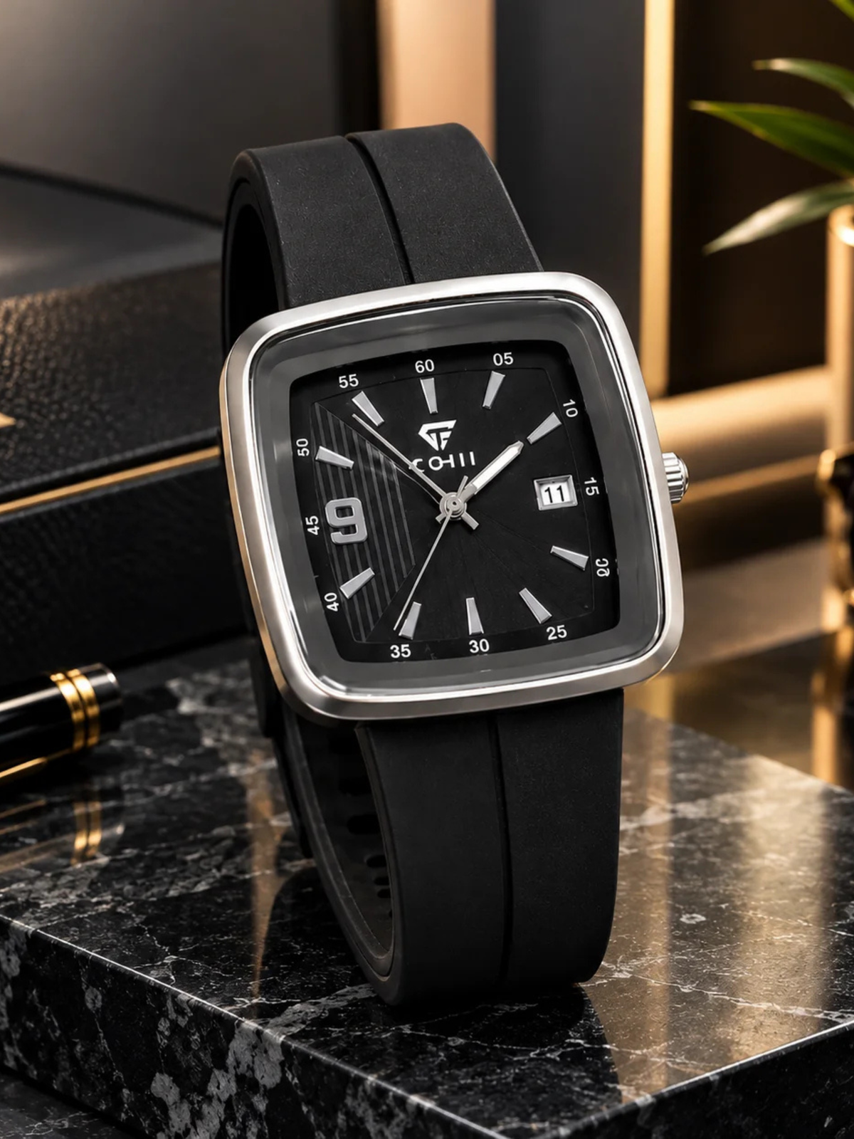 Premium Square Dail with Date Watch In Megnet Strap