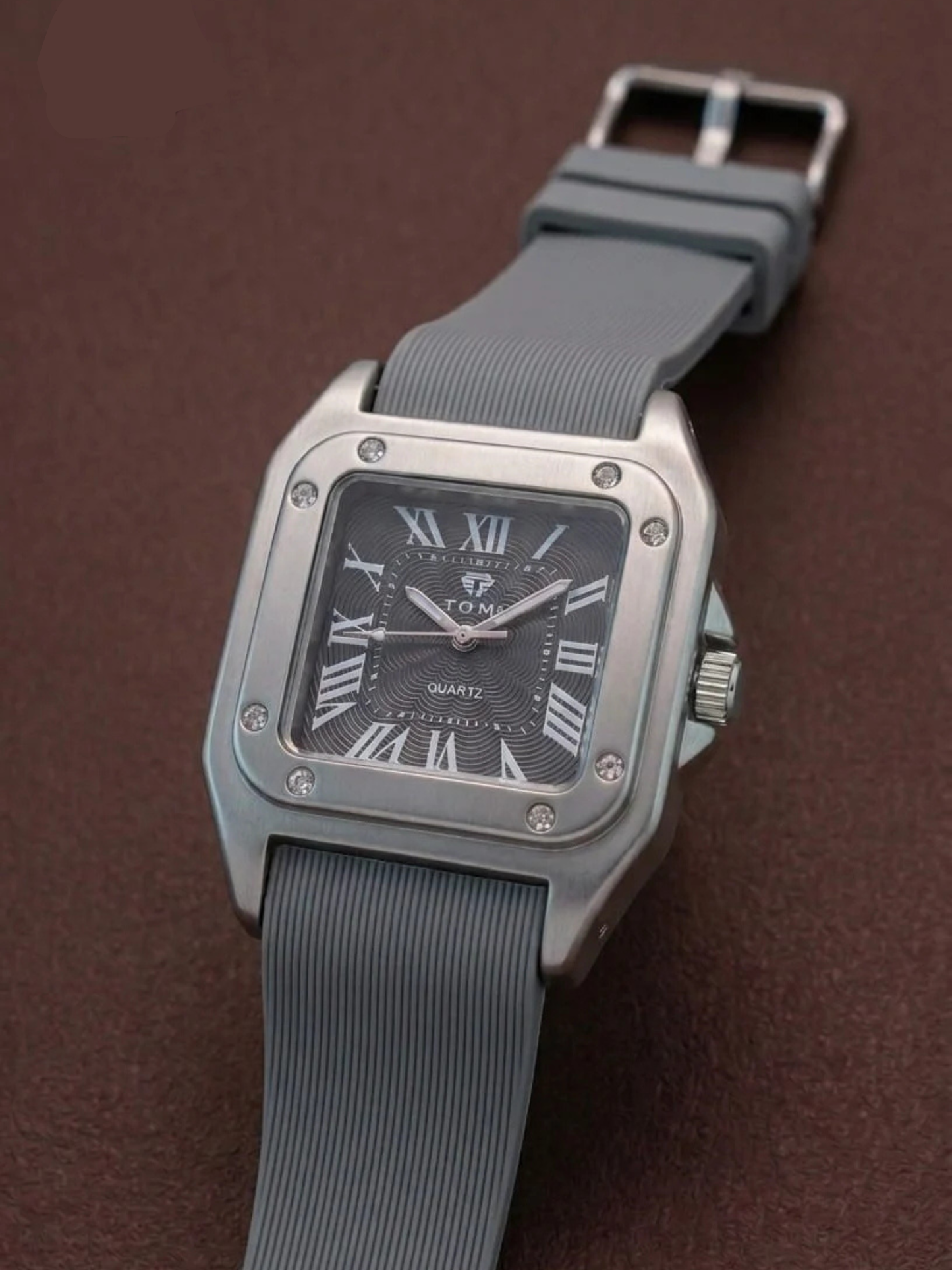 The Legacy Square – Silver Roman Numeral Watch with Ribbed Silicon Strap