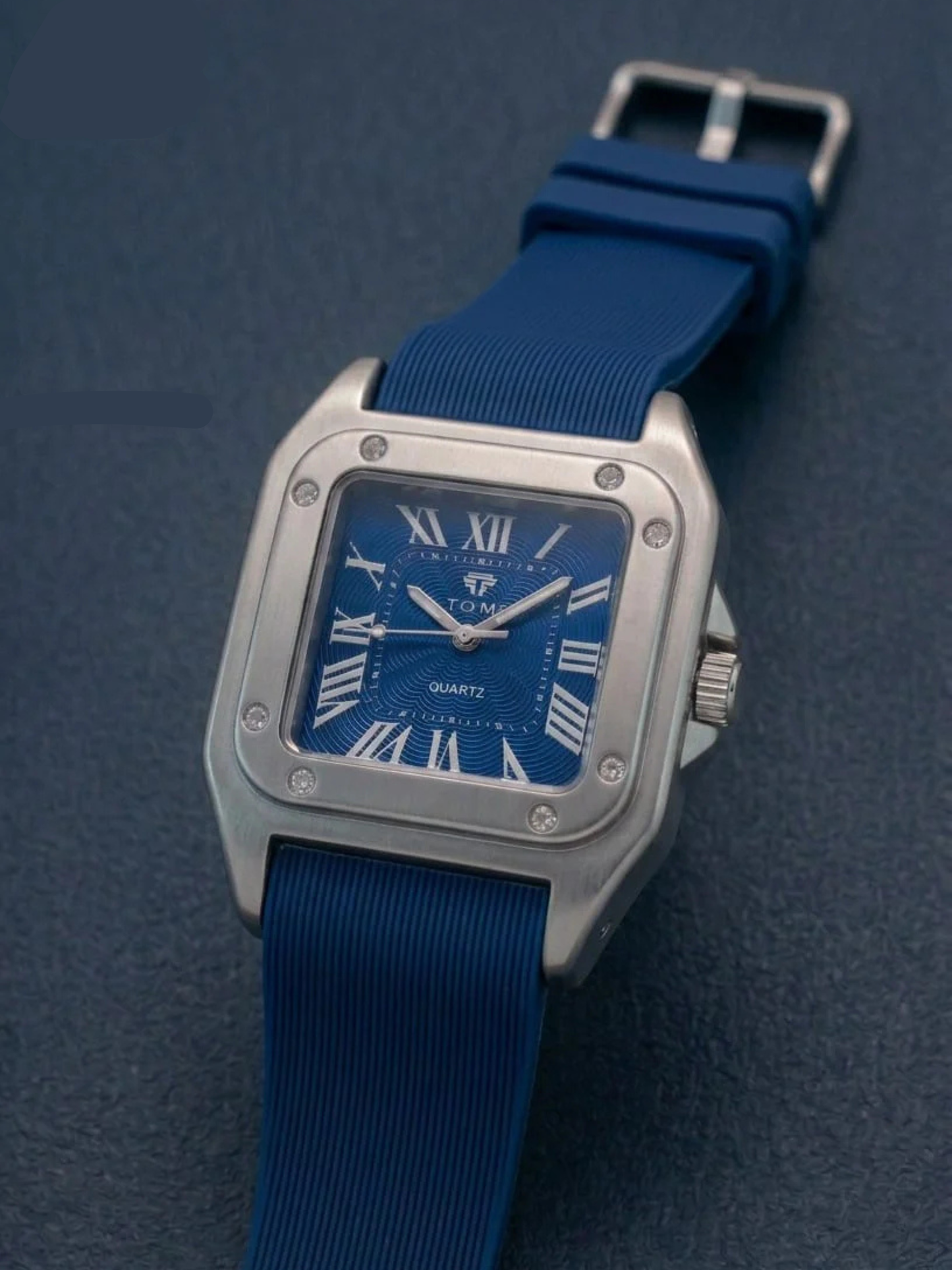 The Legacy Square – Silver Roman Numeral Watch with Ribbed Silicon Strap
