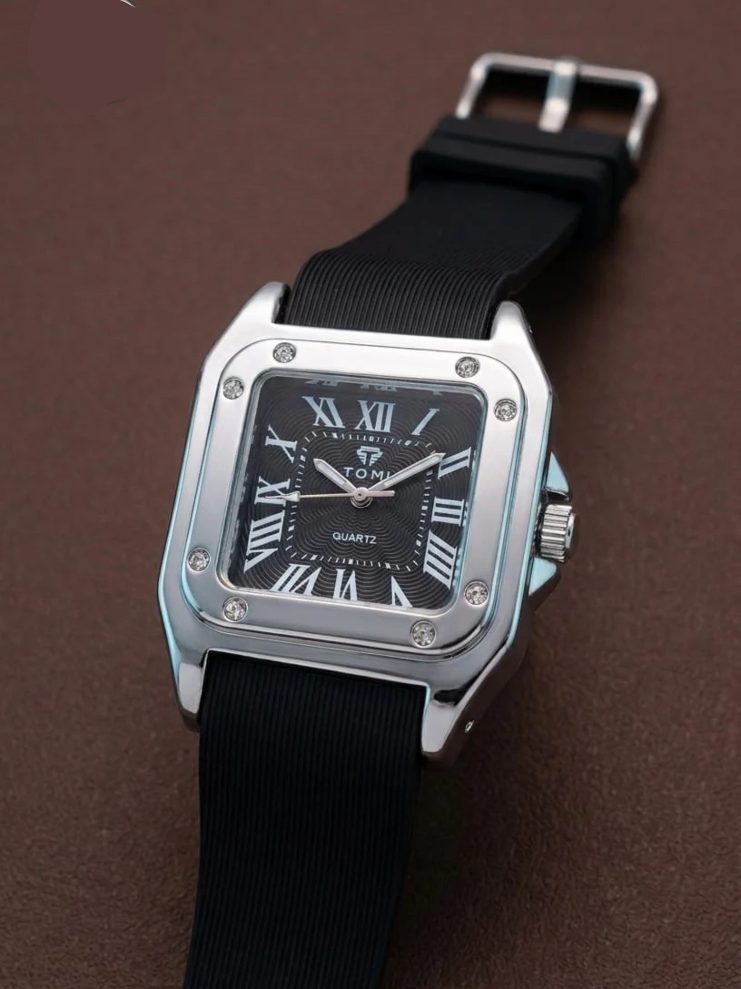The Legacy Square – Silver Roman Numeral Watch with Ribbed Silicon Strap