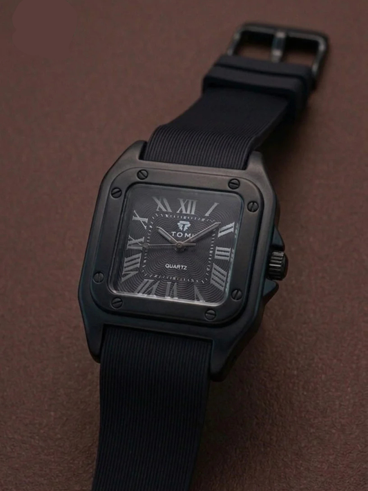 The Legacy Square – Silver Roman Numeral Watch with Ribbed Silicon Strap