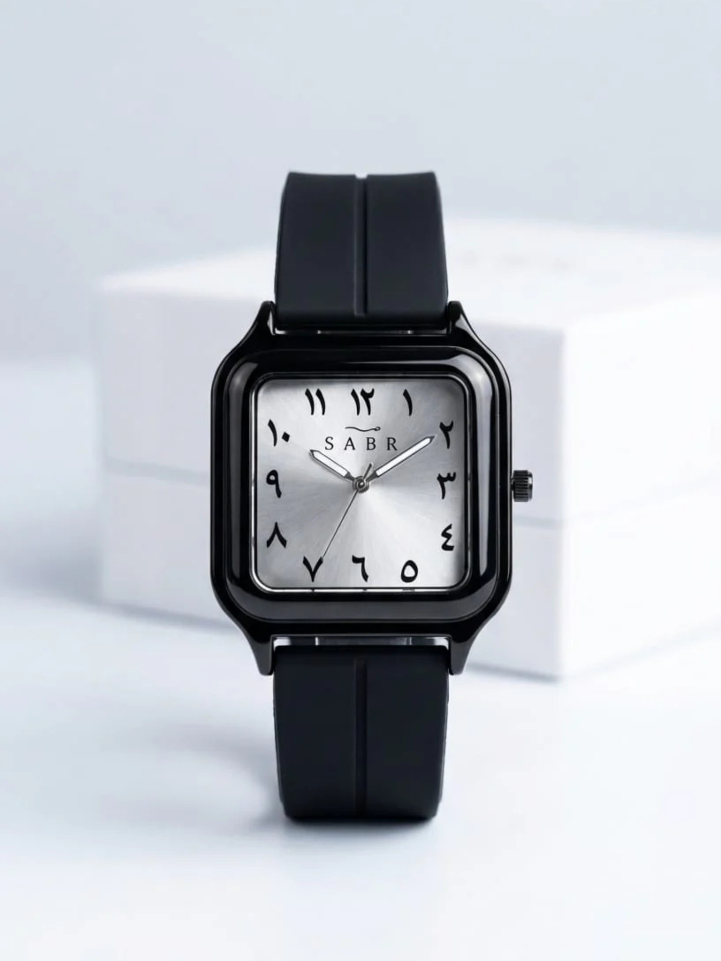 SABR Stealth Square Watch with Eastern Arabic Numerals – Magnetic Strap & Sunray Dial