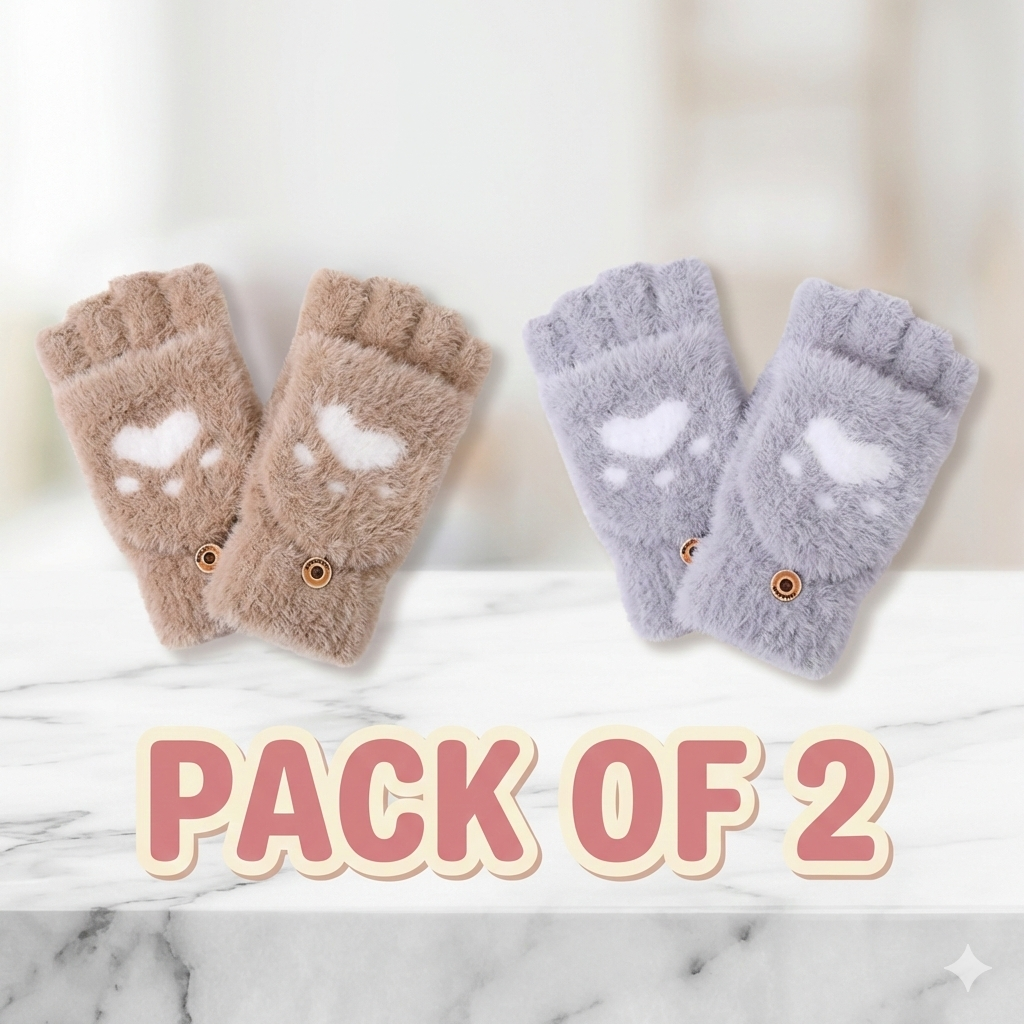 Winter Fingerless Cat Paw Gloves for Women